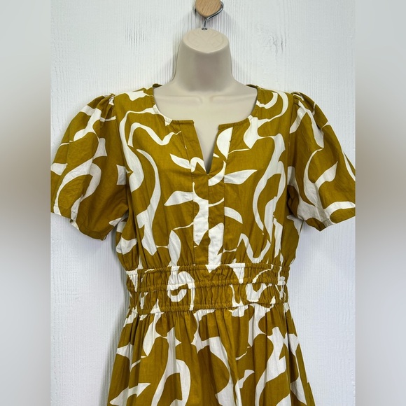 Meadow Rhodes - Mustard And White Fun Pattern V Neck Tiered Maxi Dress Size Med - Picture 5 of 10